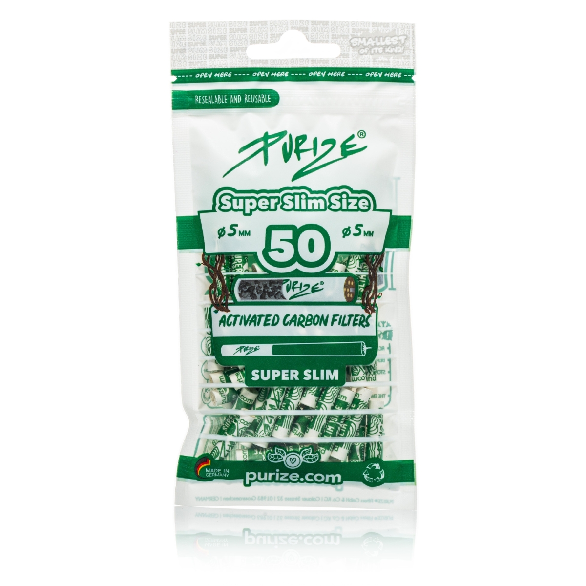 Purize - Super Slim Aktivkohlefilter Weiss (50 Stück)