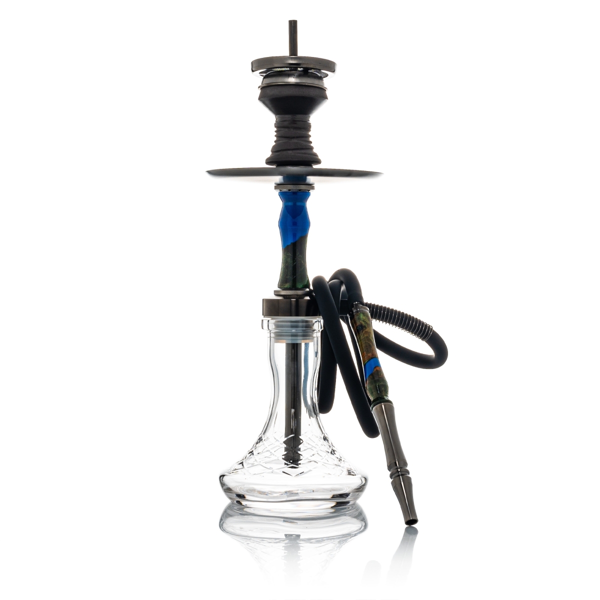 INVI - Vertex Handcut Edelstahl Shisha - Gun Metal Wood Edition - Blau / Grün