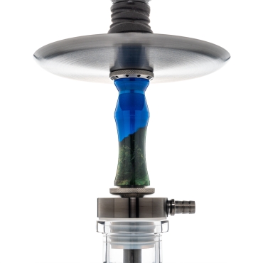 INVI - Vertex Handcut Edelstahl Shisha - Gun Metal Wood Edition - Blau / Grün