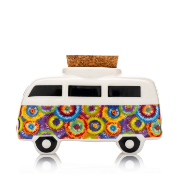 Vintage Hippie Bus - Groovy Circles - Keramik mit Kork Deckel