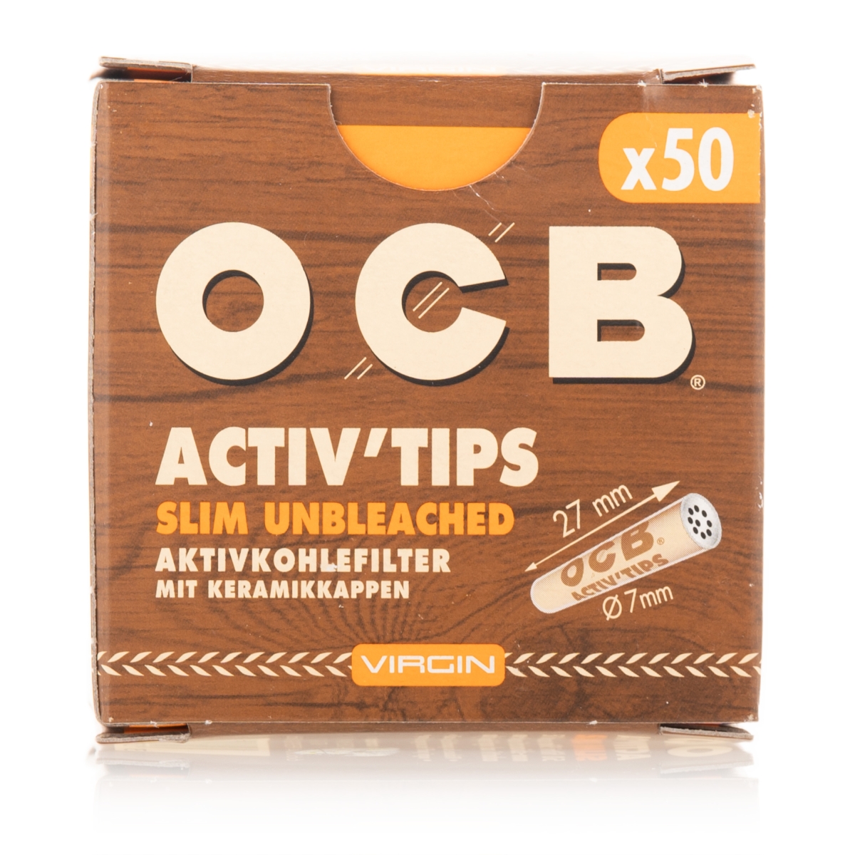 OCB Filter Slim Activ Tips Unbleached Aktivkohle 7mm Box 10 x 50 Stk.