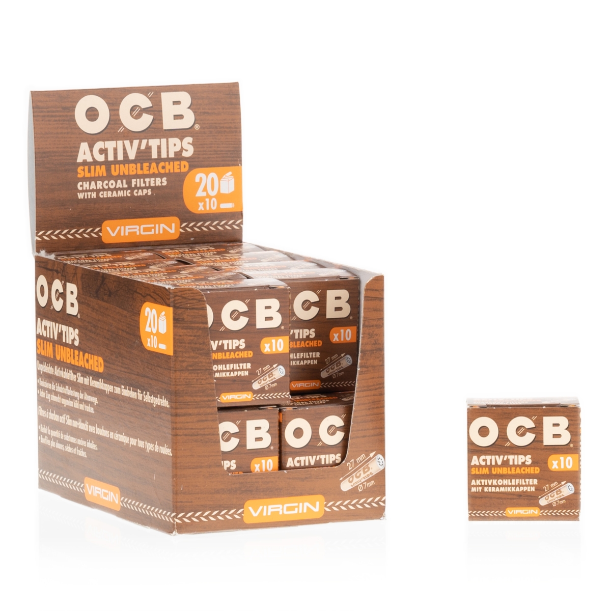 OCB Filter Slim Activ Tips Unbleached Aktivkohle 7mm Box 10 x 10 Stk.
